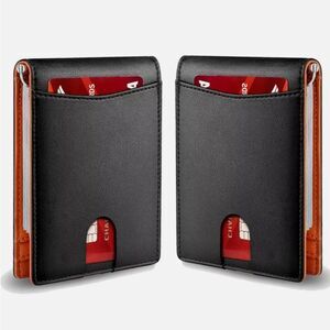 Mens Slim Wallet Minimalist Thin Front Pocket Leather Card Holder RFID Blocking